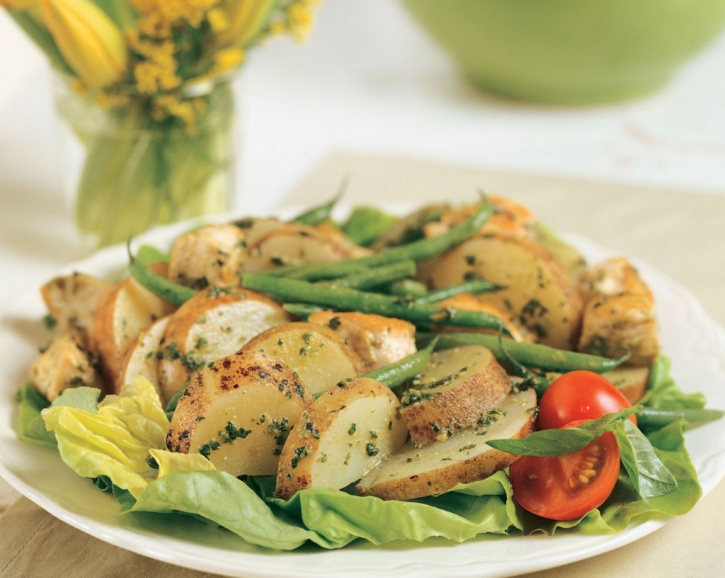 Idaho&reg; Potato and Pesto Chicken Salad is a light but satisfying lunch or side dish offering.